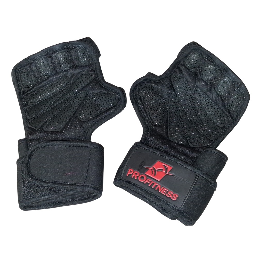 ProFitness Weightlifting Gloves with Wrist Support Black Size Medium Gym‎ Gear